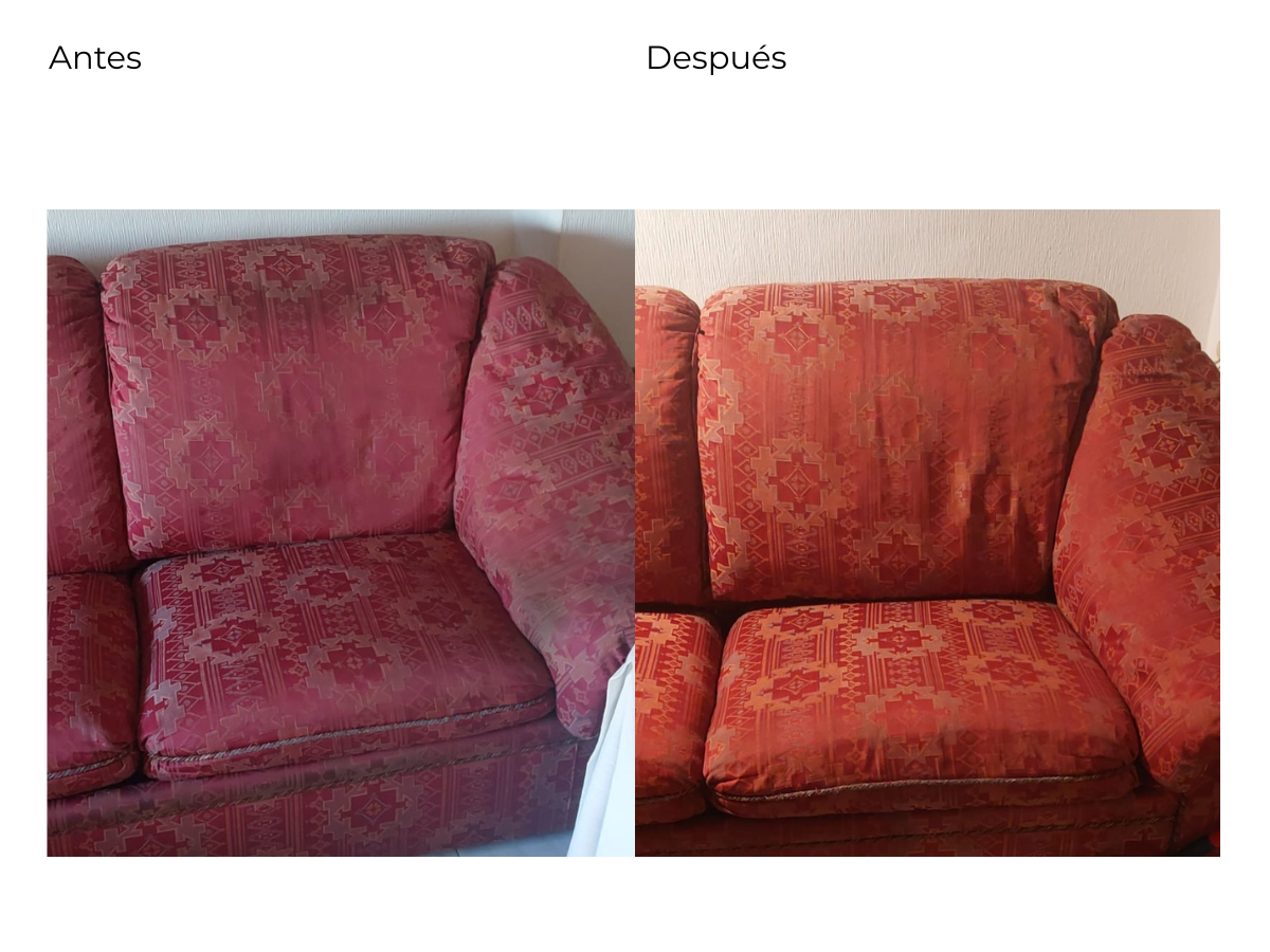 Sofá rojo antes y después