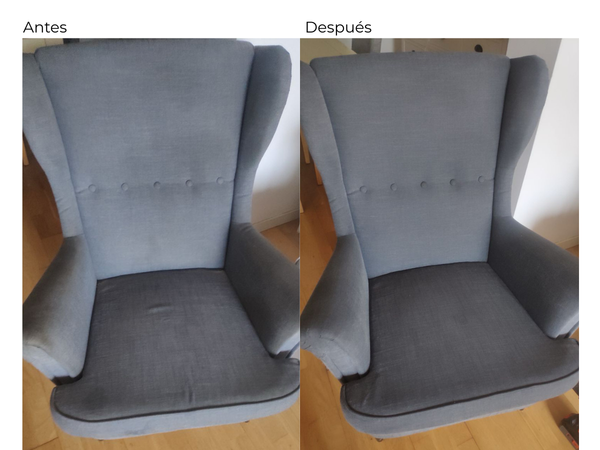 Sillón antes y después limpieza